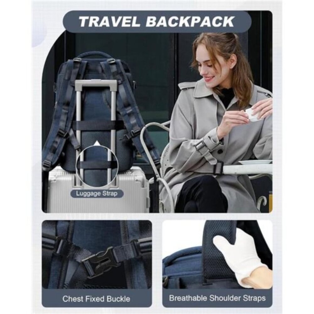 Navy Women's Backpack with Multi-Compartment Design - Picture 7 of 7